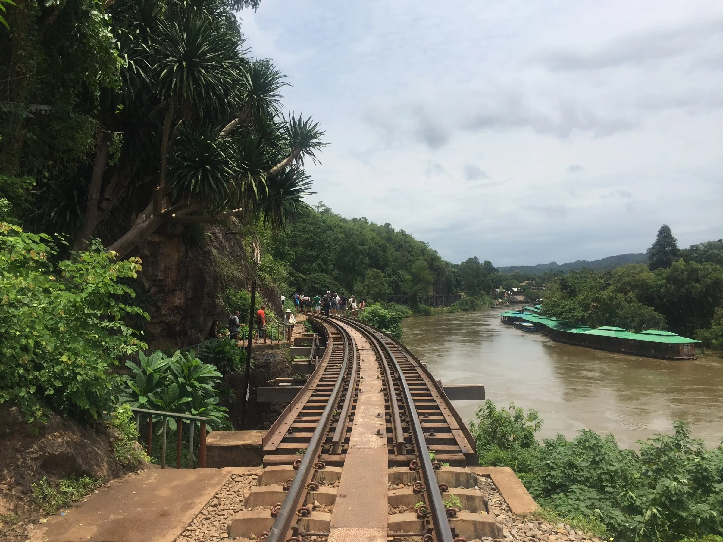 The Death Railway clinging to the cliff above the River Kwai near Sai Yok, Kanchanaburi, Thailand.